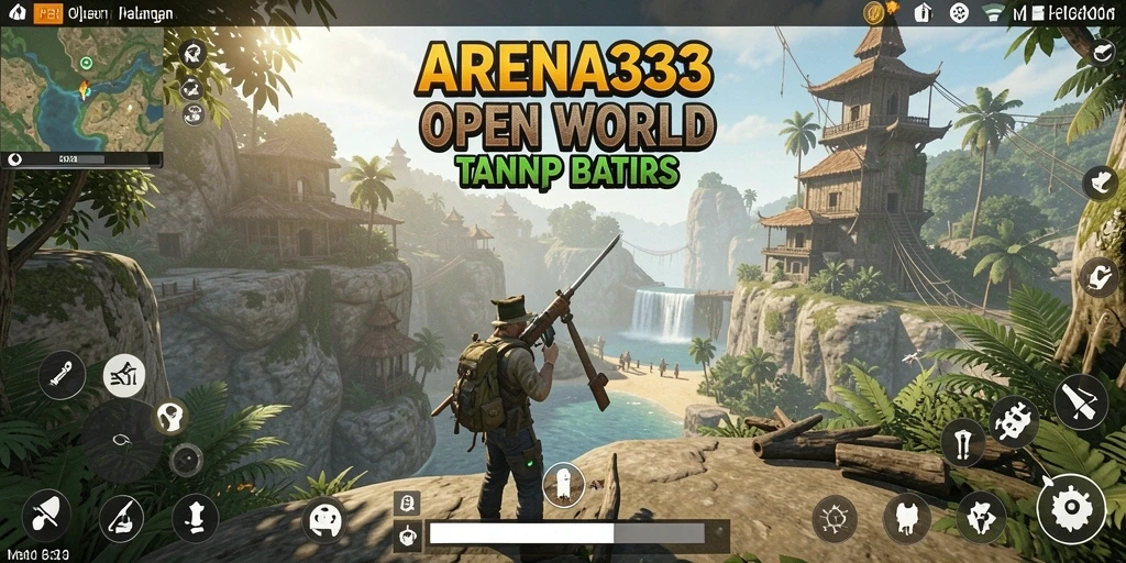 Screenshot gameplay ARENA333 yang menunjukkan dunia terbuka yang luas.