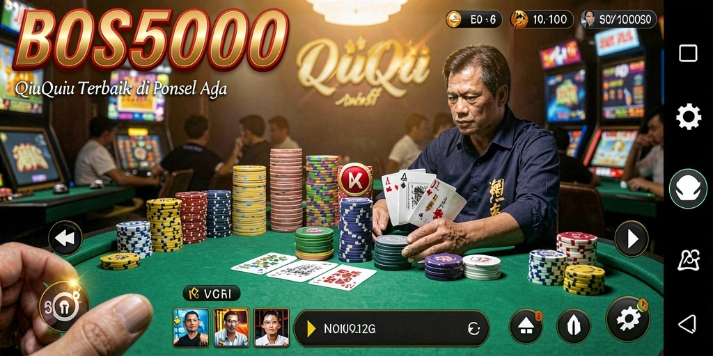 Screenshot utama BOS5000 menampilkan gameplay QiuQiu yang mendebarkan.