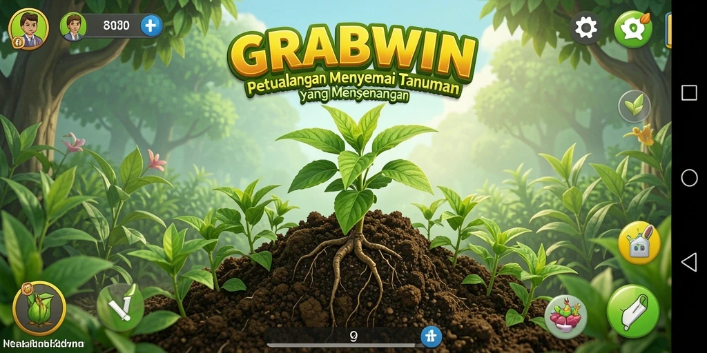 Tampilan menarik dari gameplay GRABWIN yang menonjolkan kebun dan hewan ternak.