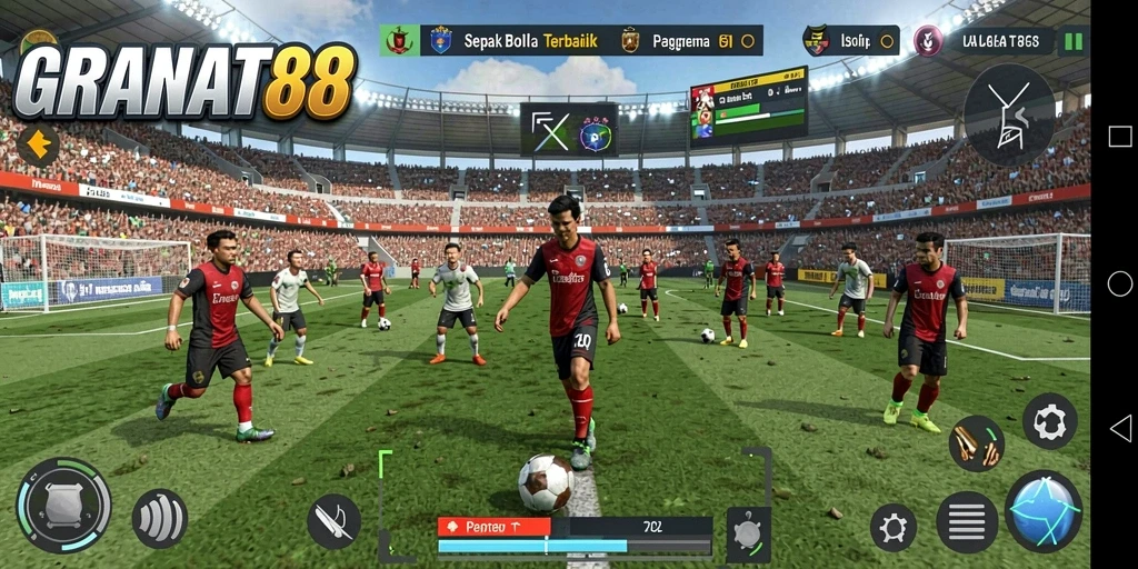 Tampilan gameplay seru dalam aplikasi GRANAT88 yang menyajikan sepak bola.