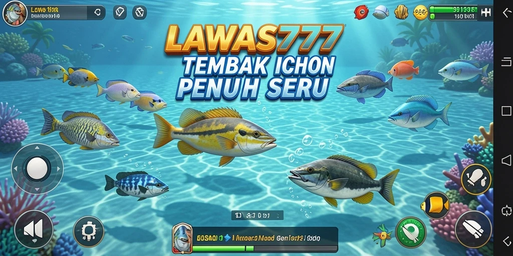 Gameplay seru Tembak Ikan di LAWAS777 dengan ikan berwarna-warni.