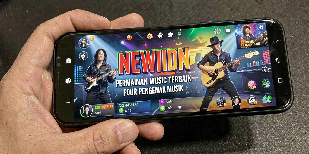 Screenshot utama NEWIDN menampilkan gameplay musik yang interaktif.