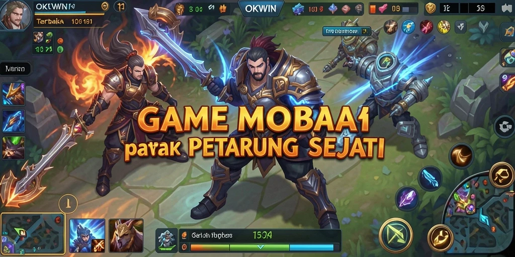 Tampilan gameplay OKWIN yang menegangkan selama pertempuran MOBA.