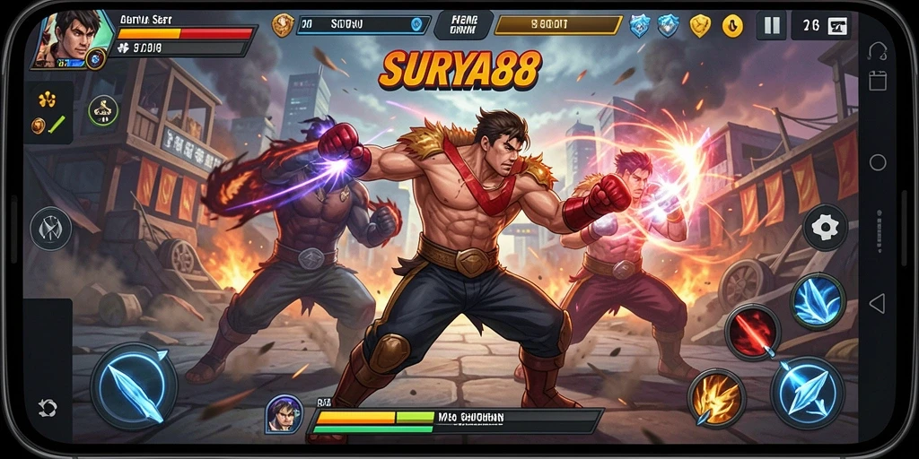 Screenshot SURYA88 menampilkan aksi pertarungan yang mendebarkan.